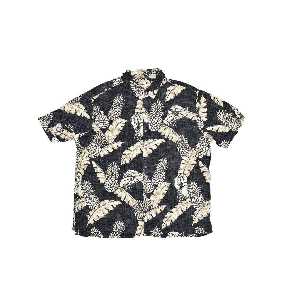 Batek Bay Men's Hawaiian Shirt Size XXL Black Pineapple Leaf Print Easy Care